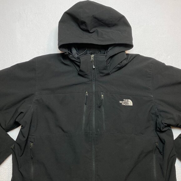 The North Face Quilted Jacket Men's 2XL Black Full Zip Hooded Coat Puffer Adult